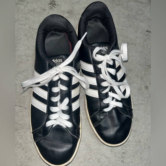 Adidas Cloudfoam Black Leather Sneakers 🌵8 1/2 - Picture 10 of 12